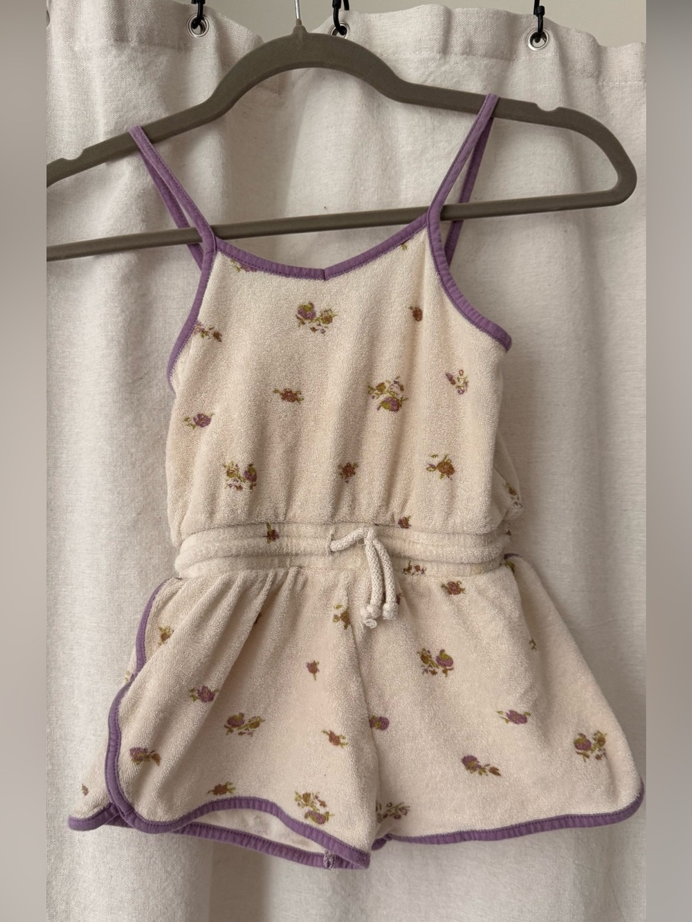 Bebe Organic Floral Terry Romper with Lavender Trim